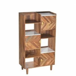 80x145x35 Regal Mit Türen Aus Holz & Marmor - Enjiva