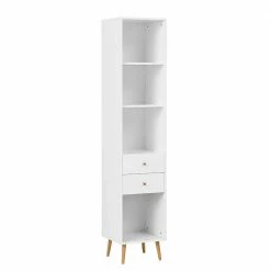 Schmaler Büroschrank In Weiß & Eiche - Niuna