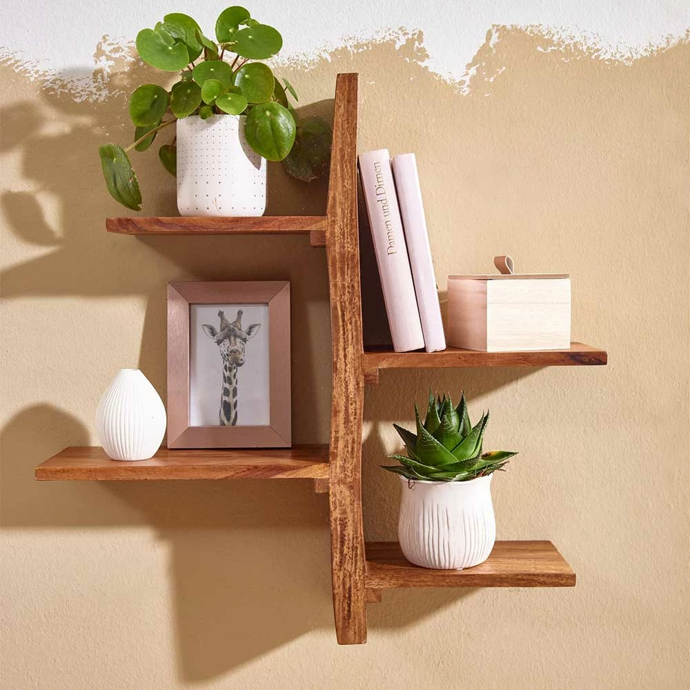 Sheesham Wandregal Mit Vier Böden - Elmin – Bild 3