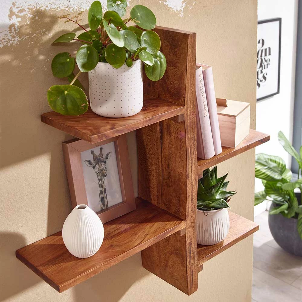 Sheesham Wandregal Mit Vier Böden - Elmin – Bild 4